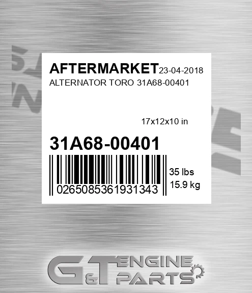 31A68-00401 Alternator Toro 31a68-00401