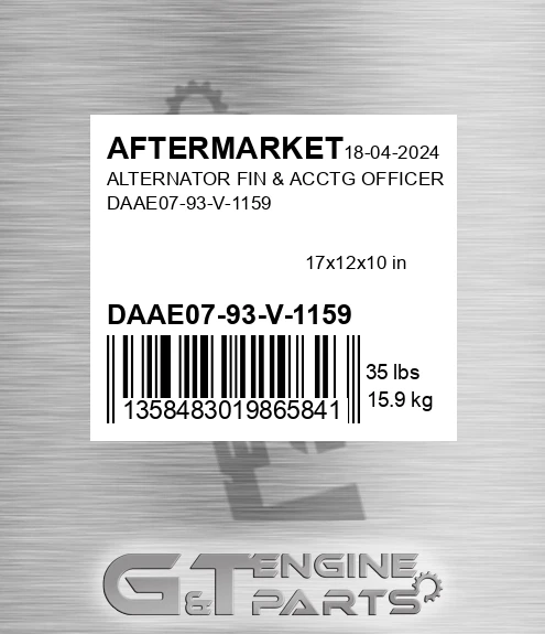 DAAE07-93-V-1159 Alternator Fin & Acctg Officer Daae07-93-v-1159 for AFTERMARKET