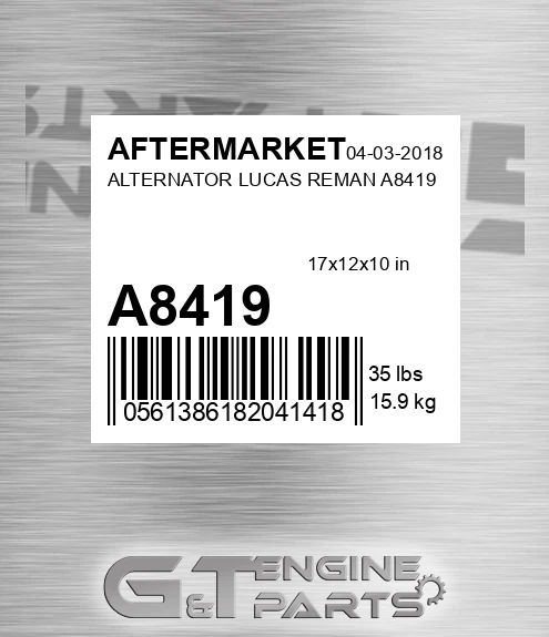 A8419 Alternator Lucas Reman for AFTERMARKET