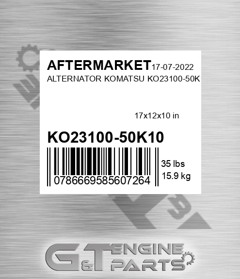 KO23100-50K10 Alternator Komatsu Ko23100-50k10 for AFTERMARKET