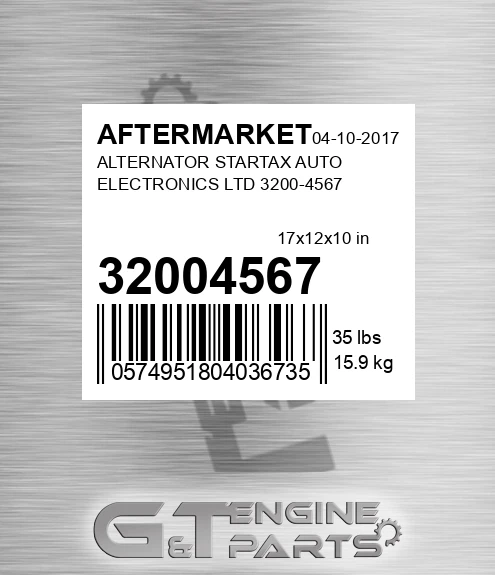 32004567 Alternator Startax Auto Electronics Ltd