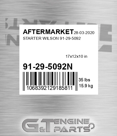 91-29-5092N Starter Wilson 91-29-5092 for AFTERMARKET