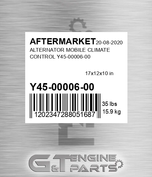 Y45-00006-00 Alternator Mobile Climate Control Y45-00006-00 for AFTERMARKET