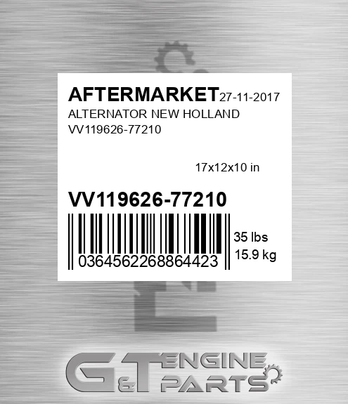 VV119626-77210 Alternator New Holland Vv119626-77210 for AFTERMARKET