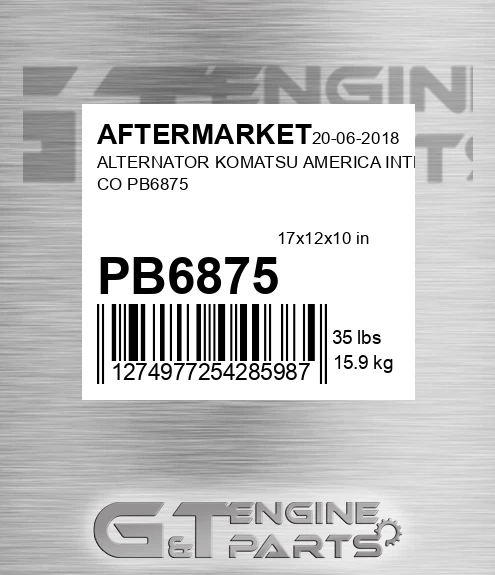 PB6875 Alternator Komatsu America Intl Co for AFTERMARKET