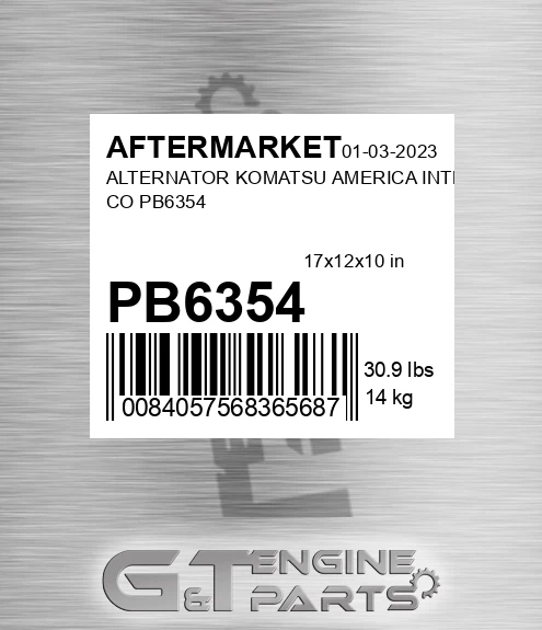 PB6354 Alternator Komatsu America Intl Co for AFTERMARKET