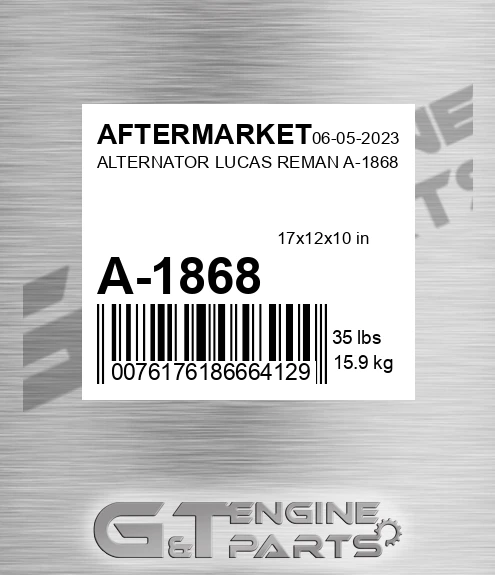 A-1868 Alternator Lucas Reman A-1868 for AFTERMARKET