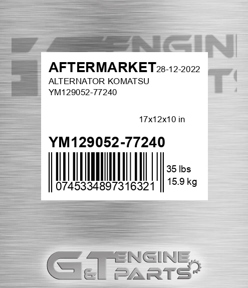 YM129052-77240 Alternator Komatsu Ym129052-77240 for AFTERMARKET
