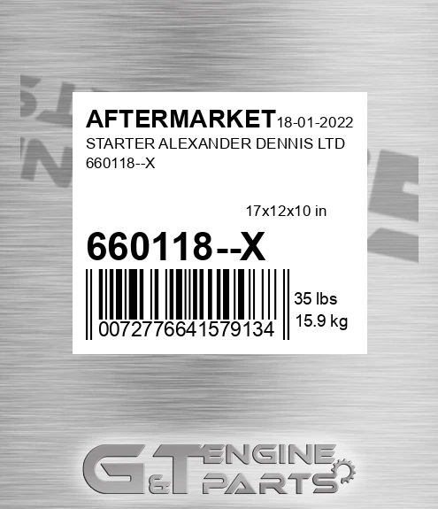 660118--X Starter Alexander Dennis Ltd 660118--x for AFTERMARKET