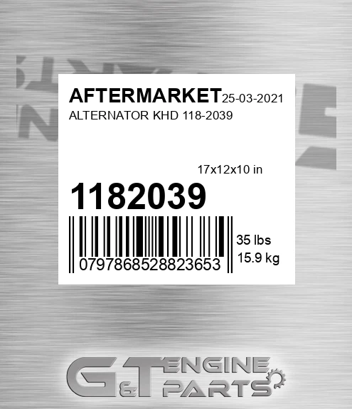 1182039 Alternator Khd for AFTERMARKET
