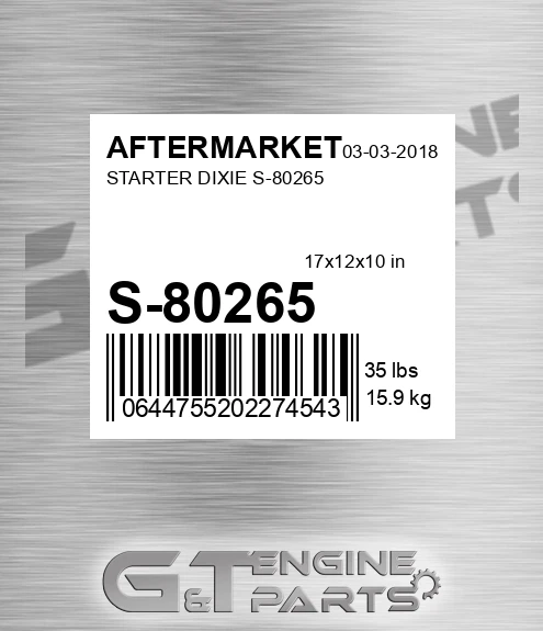 S-80265 Starter Dixie S-80265 for AFTERMARKET