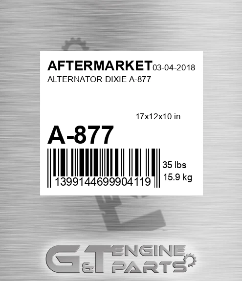 A-877 Alternator Dixie A-877 for AFTERMARKET