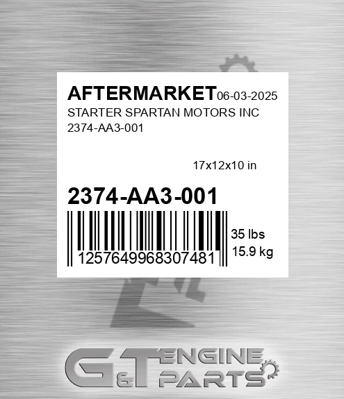 2374-AA3-001 Starter Spartan Motors Inc 2374-aa3-001 for AFTERMARKET