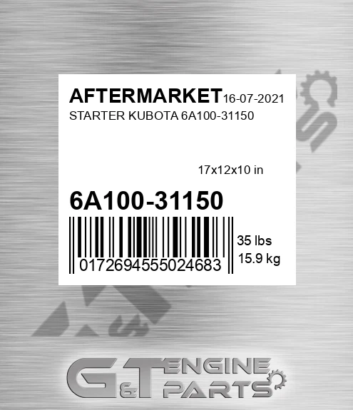 6A100-31150 Starter Kubota 6a100-31150 for AFTERMARKET