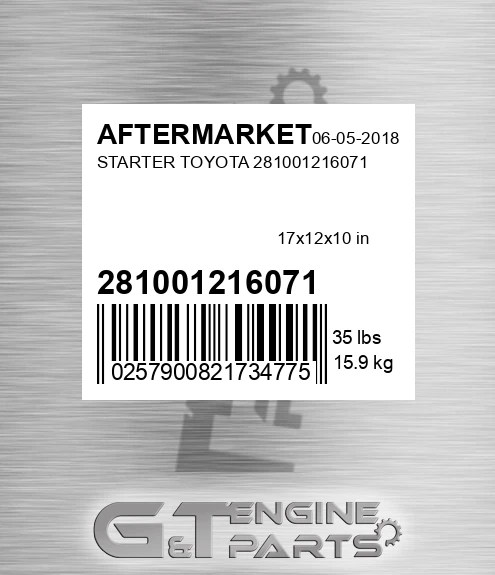 281001216071 Starter Toyota for AFTERMARKET