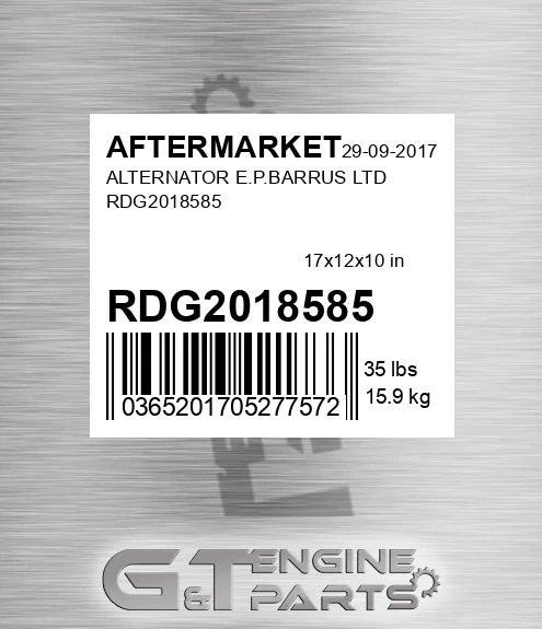 RDG2018585 Alternator E.p.barrus Ltd for AFTERMARKET