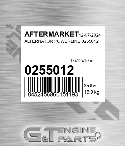 0255012 Alternator Powerline for AFTERMARKET