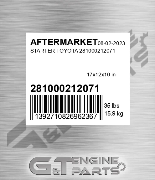 281000212071 Starter Toyota 281000212071 for AFTERMARKET