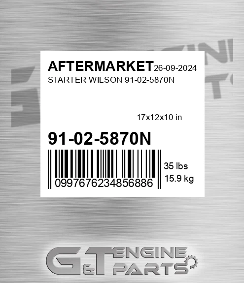 91-02-5870N Starter Wilson 91-02-5870n for AFTERMARKET