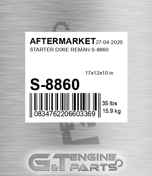 S-8860 Starter Dixie Reman S-8860 for AFTERMARKET