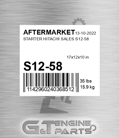 S12-58 Starter Hitachi Sales S12-58 for AFTERMARKET