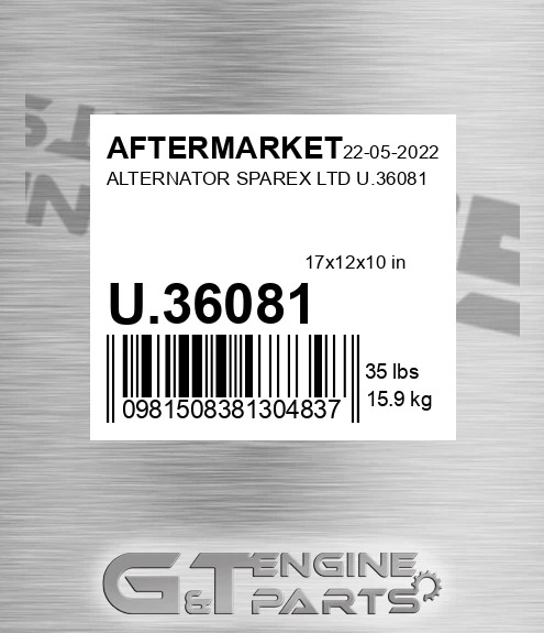 U.36081 Alternator Sparex Ltd U.36081 for AFTERMARKET