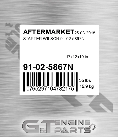 91-02-5867N Starter Wilson 91-02-5867n for AFTERMARKET