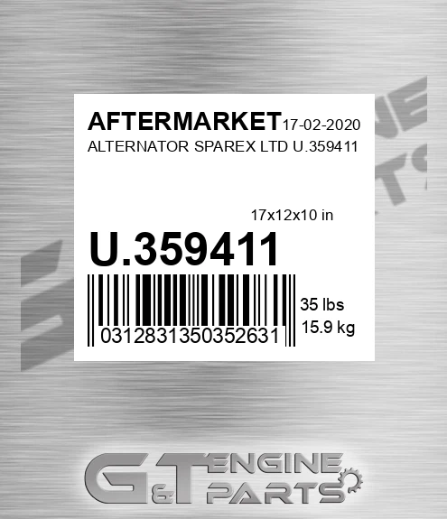 U.359411 Alternator Sparex Ltd U.359411 for AFTERMARKET