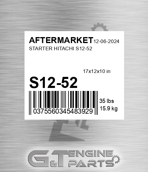 S12-52 Starter Hitachi S12-52 for AFTERMARKET