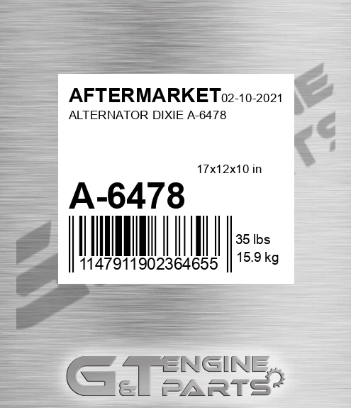 A-6478 Alternator Dixie A-6478 for AFTERMARKET