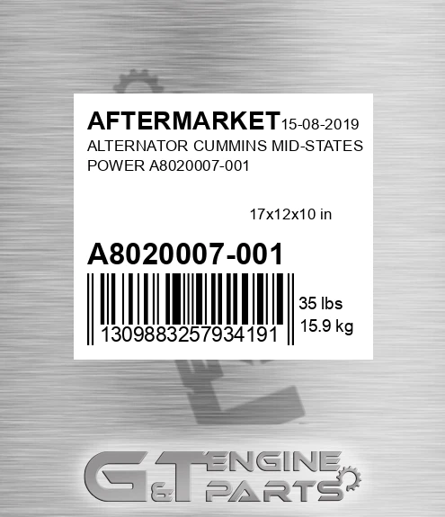 A8020007-001 Alternator Cummins Mid-states Power A8020007-001 for AFTERMARKET