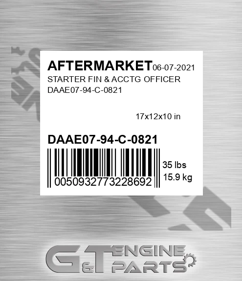 DAAE07-94-C-0821 Starter Fin & Acctg Officer Daae07-94-c-0821 for AFTERMARKET