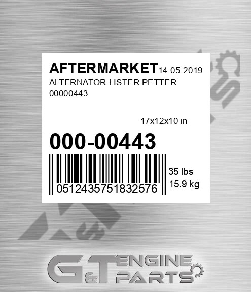 000-00443 Alternator Lister Petter for AFTERMARKET