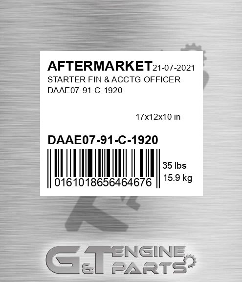 DAAE07-91-C-1920 Starter Fin & Acctg Officer Daae07-91-c-1920 for AFTERMARKET