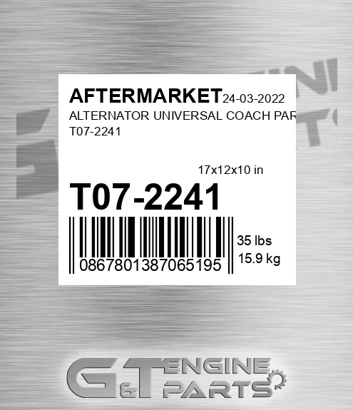 T07-2241 Alternator Universal Coach Parts T07-2241 for AFTERMARKET