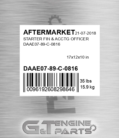 DAAE07-89-C-0816 Starter Fin & Acctg Officer Daae07-89-c-0816 for AFTERMARKET