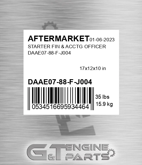 DAAE07-88-F-J004 Starter Fin & Acctg Officer Daae07-88-f-j004 for AFTERMARKET