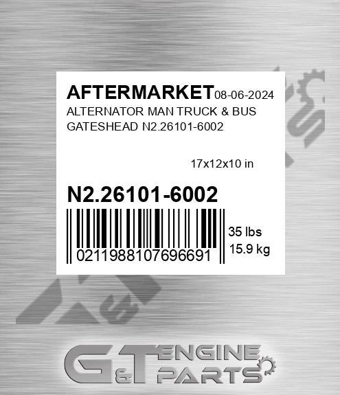 N2.26101-6002 Alternator Man Truck & Bus Gateshead N2.26101-6002 for AFTERMARKET
