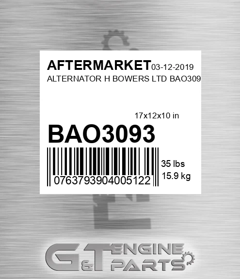BAO3093 Alternator H Bowers Ltd for AFTERMARKET