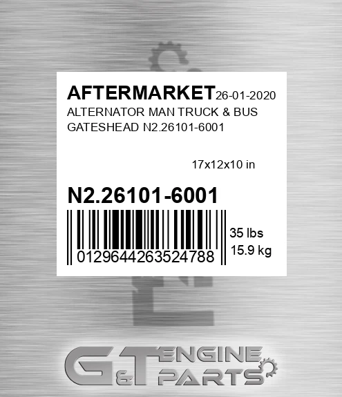 N2.26101-6001 Alternator Man Truck & Bus Gateshead N2.26101-6001 for AFTERMARKET