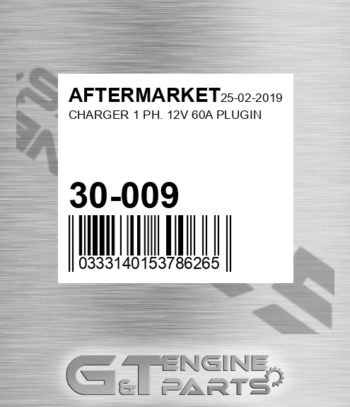 30-009 Charger 1 Ph. 12v 60a Plugin