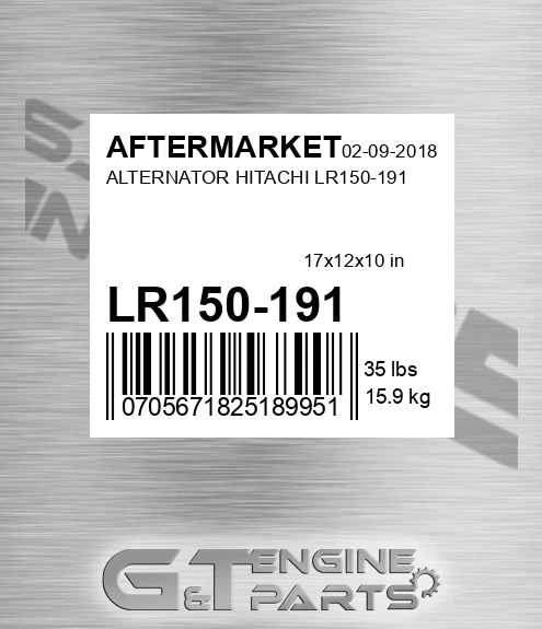 LR150-191 Alternator Hitachi Lr150-191 for AFTERMARKET