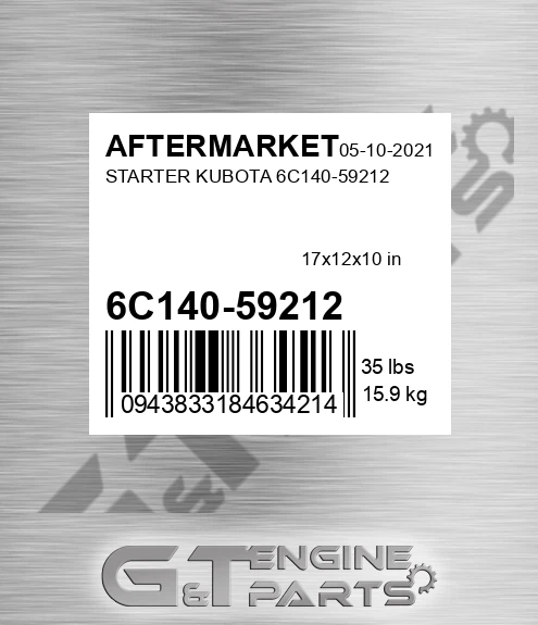 6C140-59212 Starter Kubota 6c140-59212 for AFTERMARKET