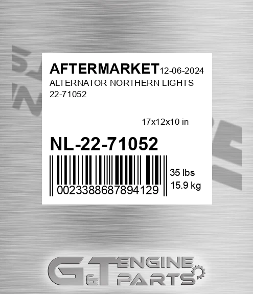 NL-22-71052 Alternator Northern Lights 22-71052 for AFTERMARKET