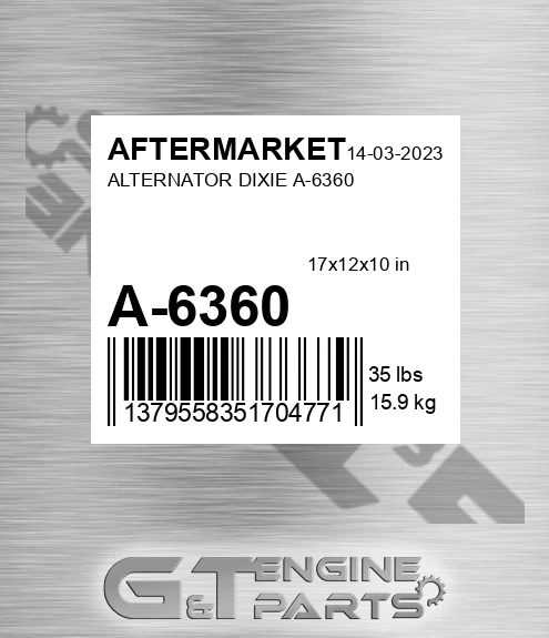 A-6360 Alternator Dixie A-6360 for AFTERMARKET