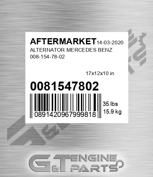 0081547802 Alternator Mercedes Benz