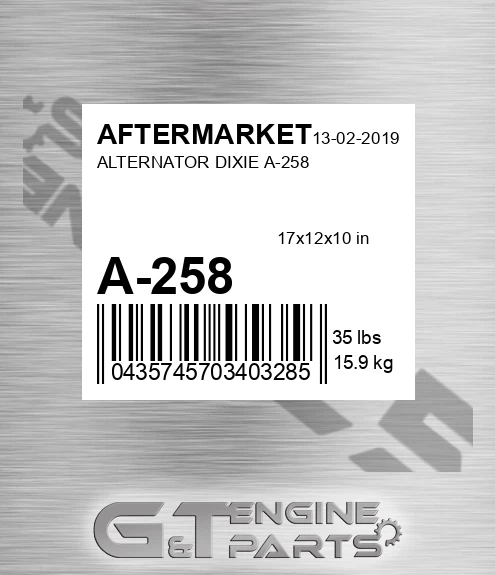 A-258 Alternator Dixie A-258 for AFTERMARKET