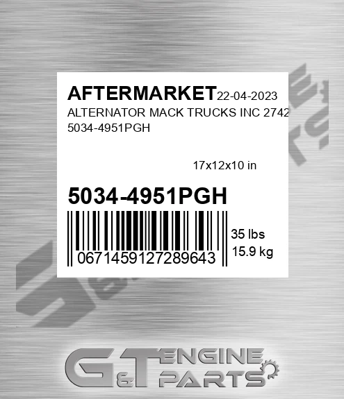 5034-4951PGH Alternator Mack Trucks Inc 2742 5034-4951pgh for AFTERMARKET