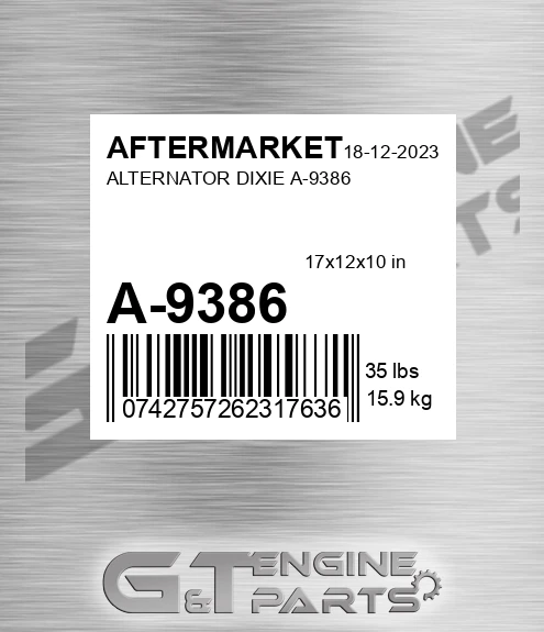 A-9386 Alternator Dixie A-9386 for AFTERMARKET