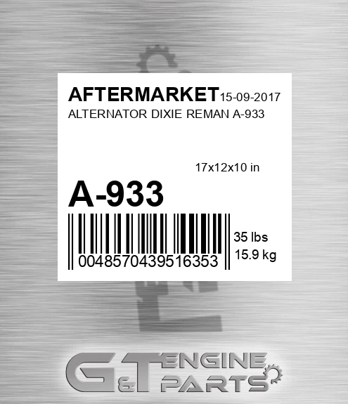 A-933 Alternator Dixie Reman A-933 for AFTERMARKET